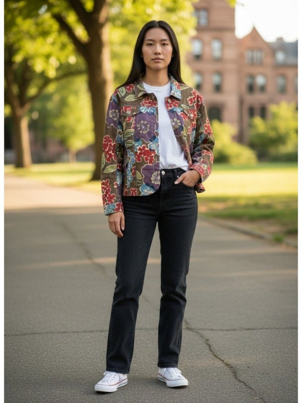 Suzette Floral Print Jacket 100% Cotton Button-Up XL Made In USA